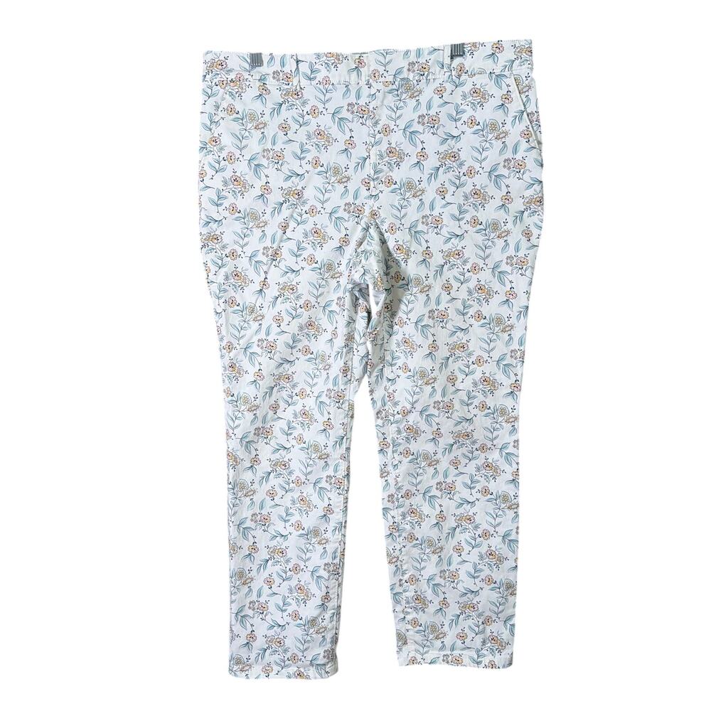 LOFT Womens Pants White Multicolored Floral High Rise Ankle Stretch 16